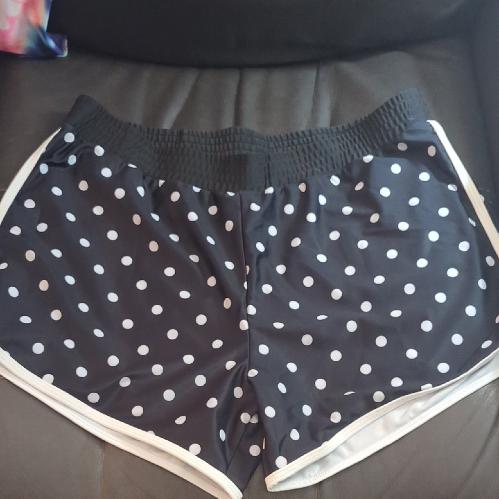 Polka Dot Athletic Running‎ Shorts Black White Lightweight Women's